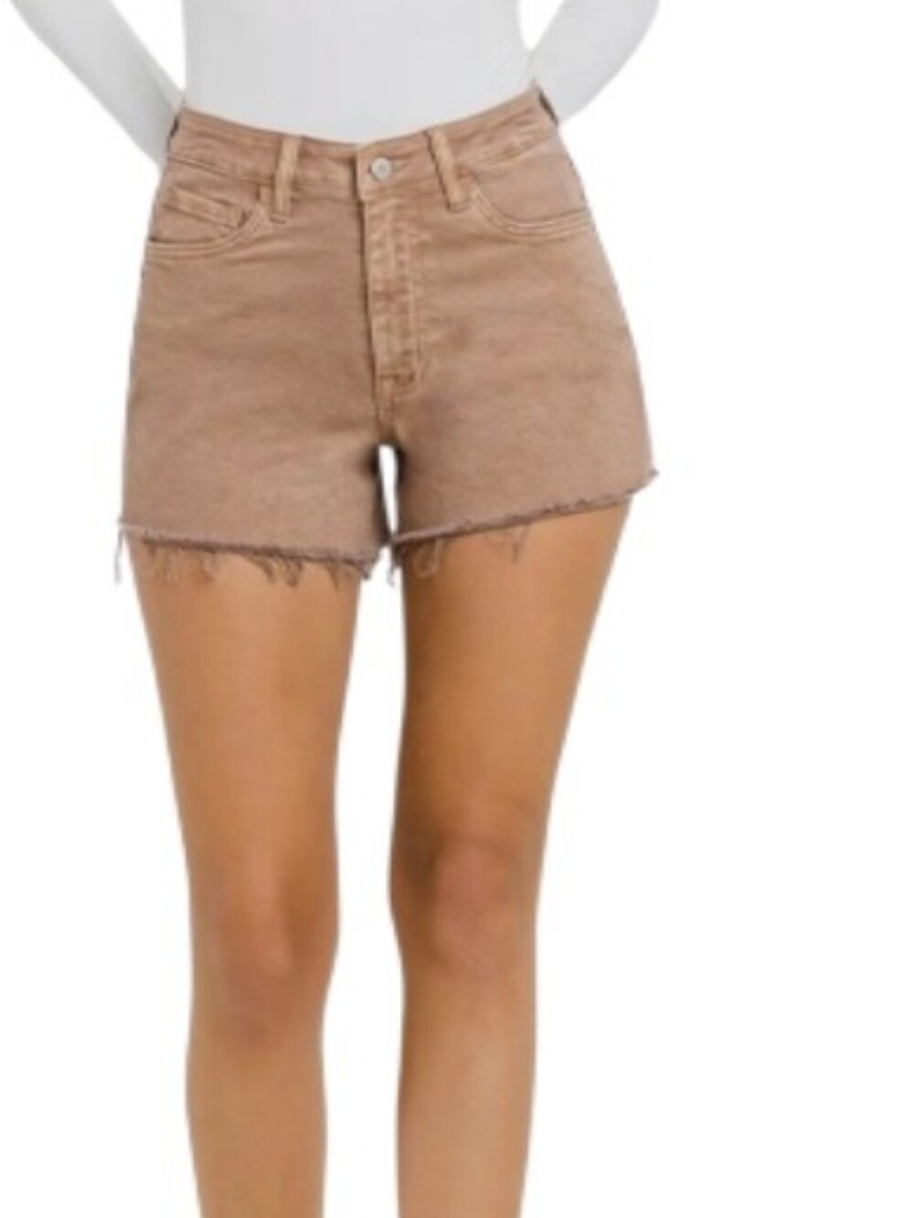 Vervet Cortney Stretch High-Rise Frayed Mom  Denim Shorts In Taupe-NWT